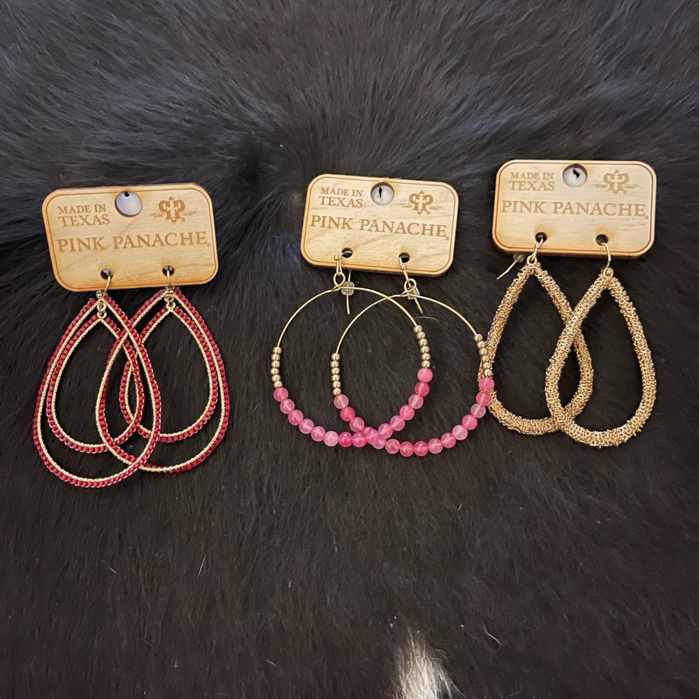 Panache Gold, Red, and Pink Earrings Trio